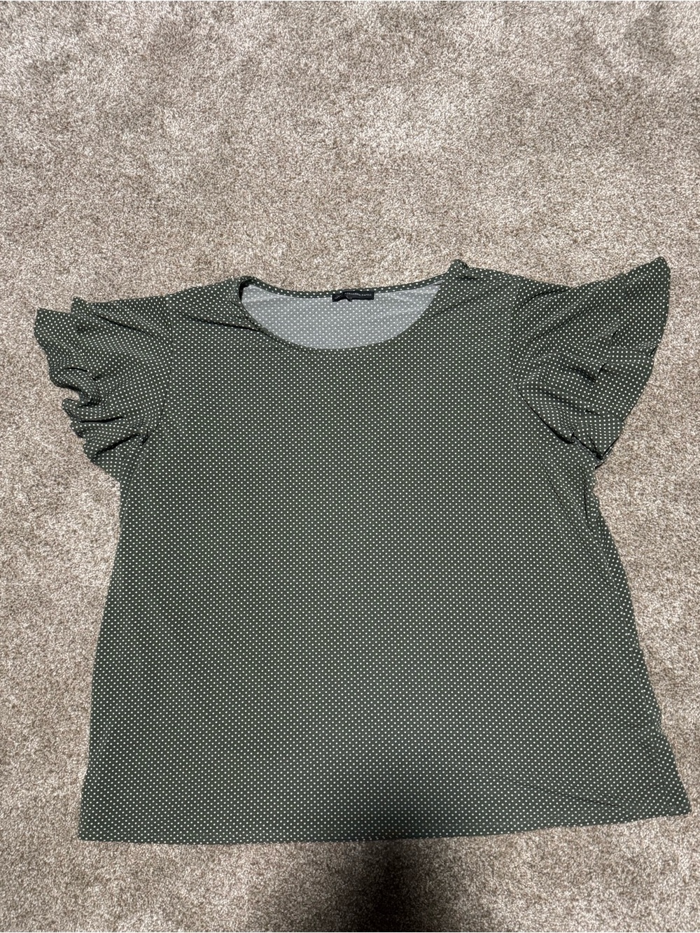 Adrianna Papell Olive Green Polka Dot Flutter Sleeve Top